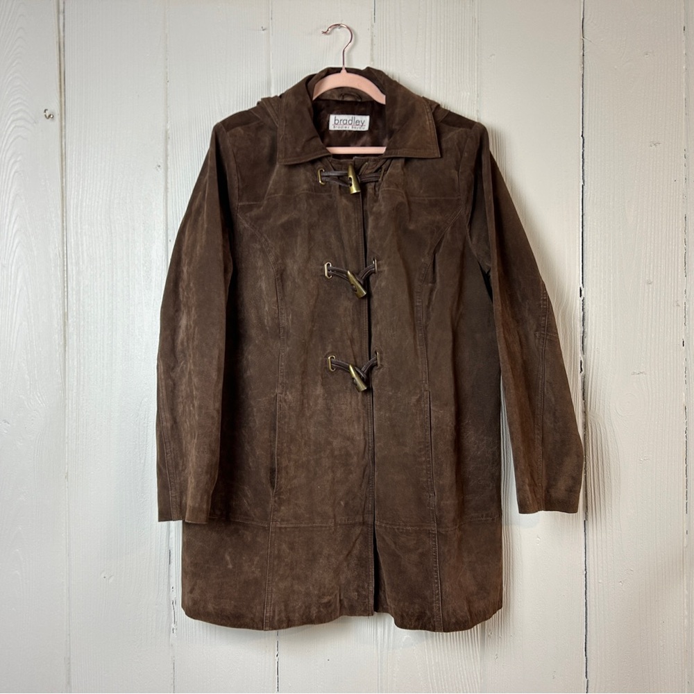 Brown Suede Toggle Zip Up Coat - Women's